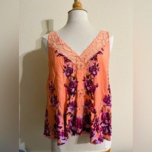 Floral tank with lace detailing and low cut back